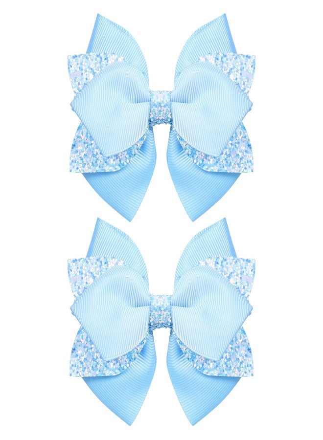 Miroksh 4in Glitter Light Blue Hair Bows for Girls Sparkly Hair Clips Barrettes Alligator Hairpins Teens Toddler Kids Easter Summer Holiday Outfit Dress Decoration Accessory Birthday Gift - Image 1